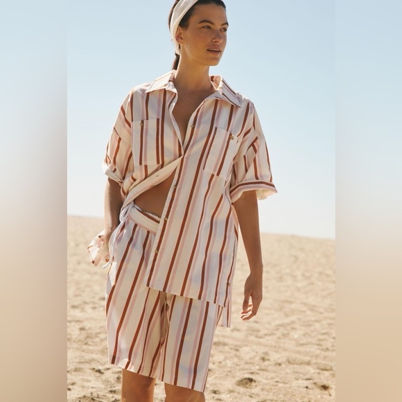 Anthropologie Other - Anthropologie Boxy Buttondown Shirt Striped Coverup & Short Coord Set NWT